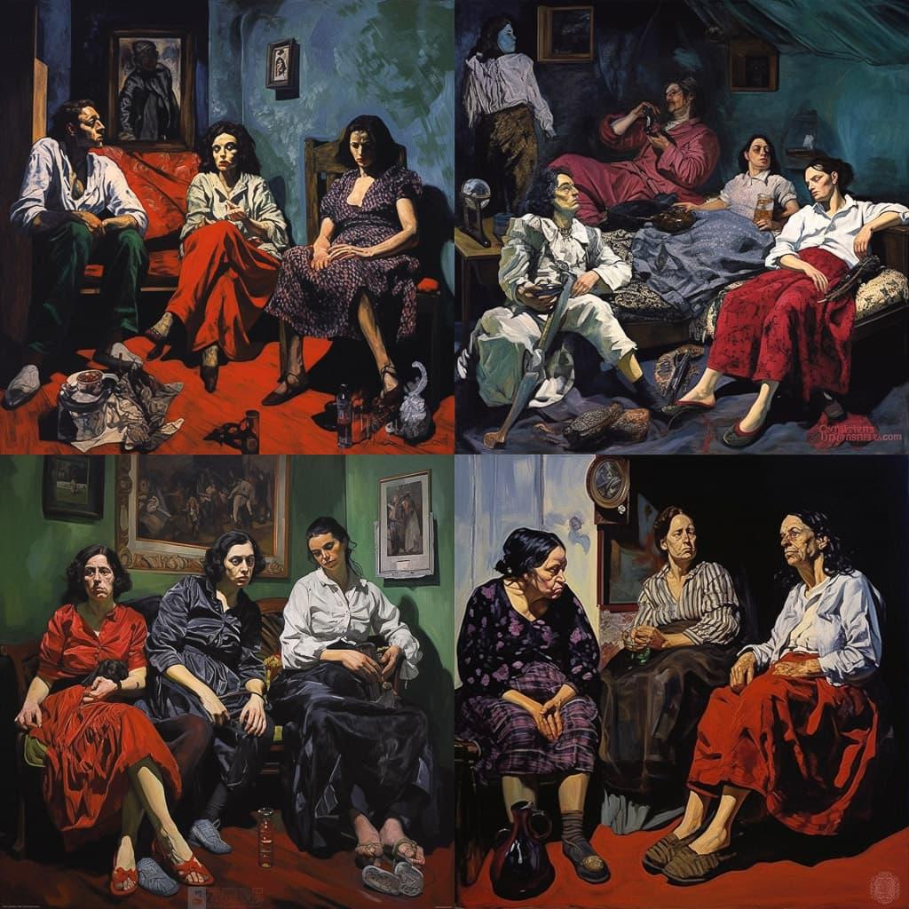 Paula Rego style, Midjourney V5.2, render 1 of 4