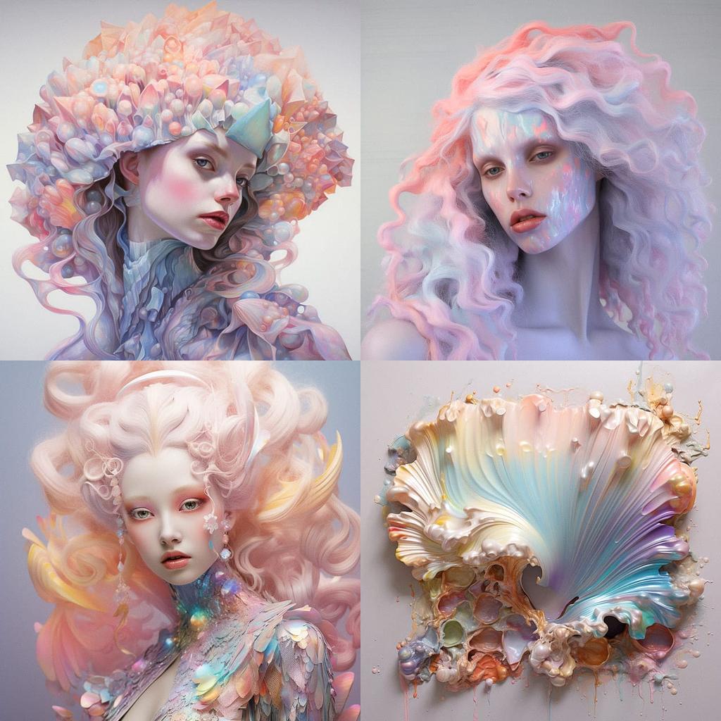 Pearlescent colors style, Midjourney V5.2, render 1 of 4