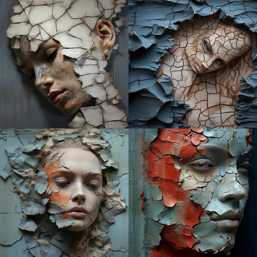 Peeling texture style, Midjourney V5.2, render 1 of 4