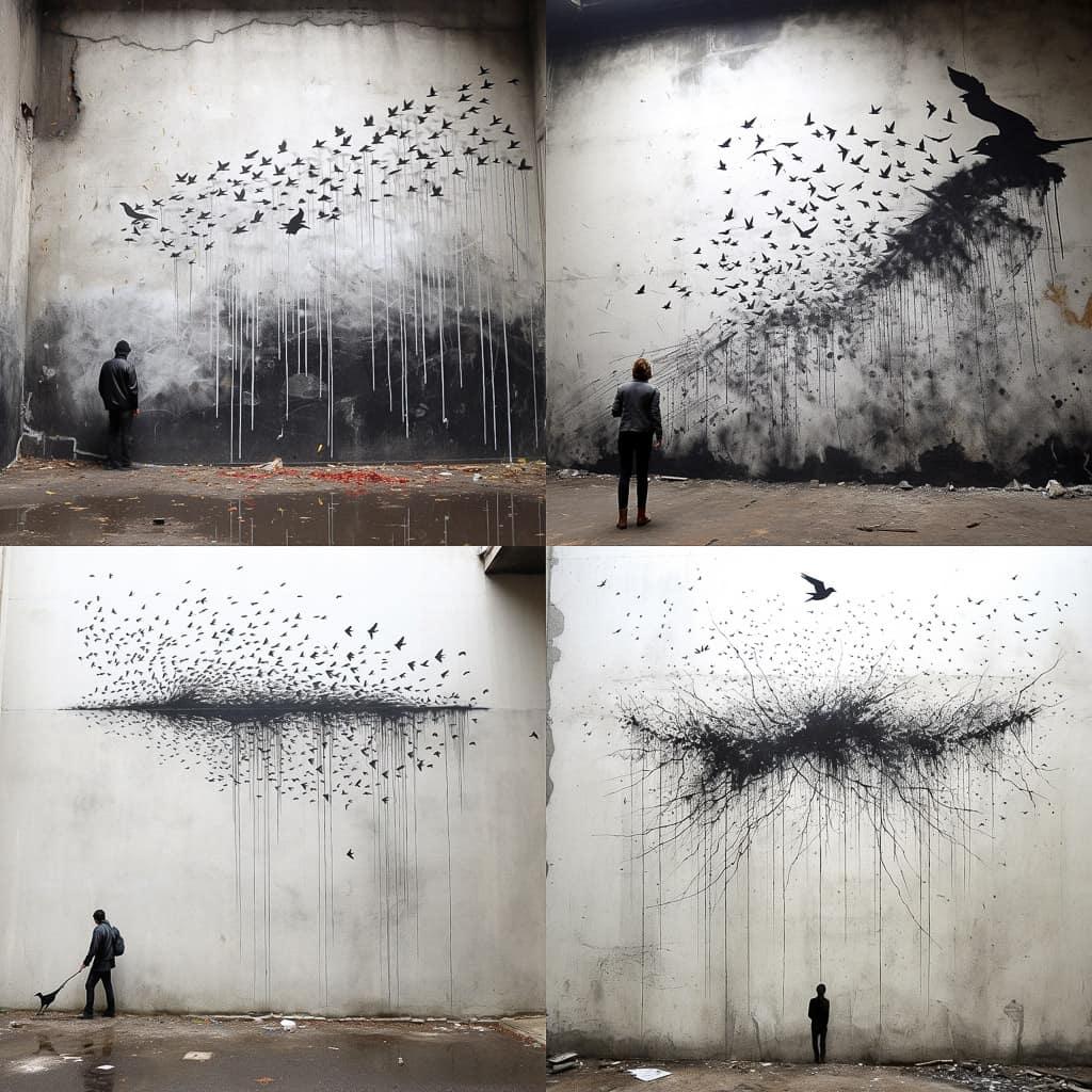Pejac style, Midjourney V5.2, render 1 of 4