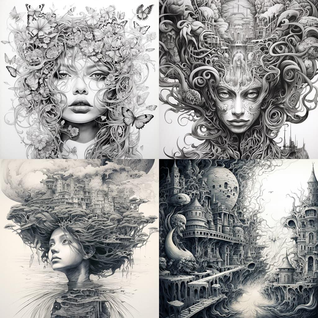 Pen drawing style, Midjourney V5.2, render 1 of 4