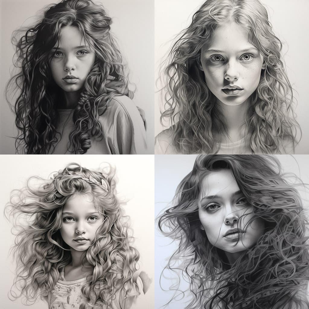 Pencil drawing style, Midjourney V5.2, render 1 of 4