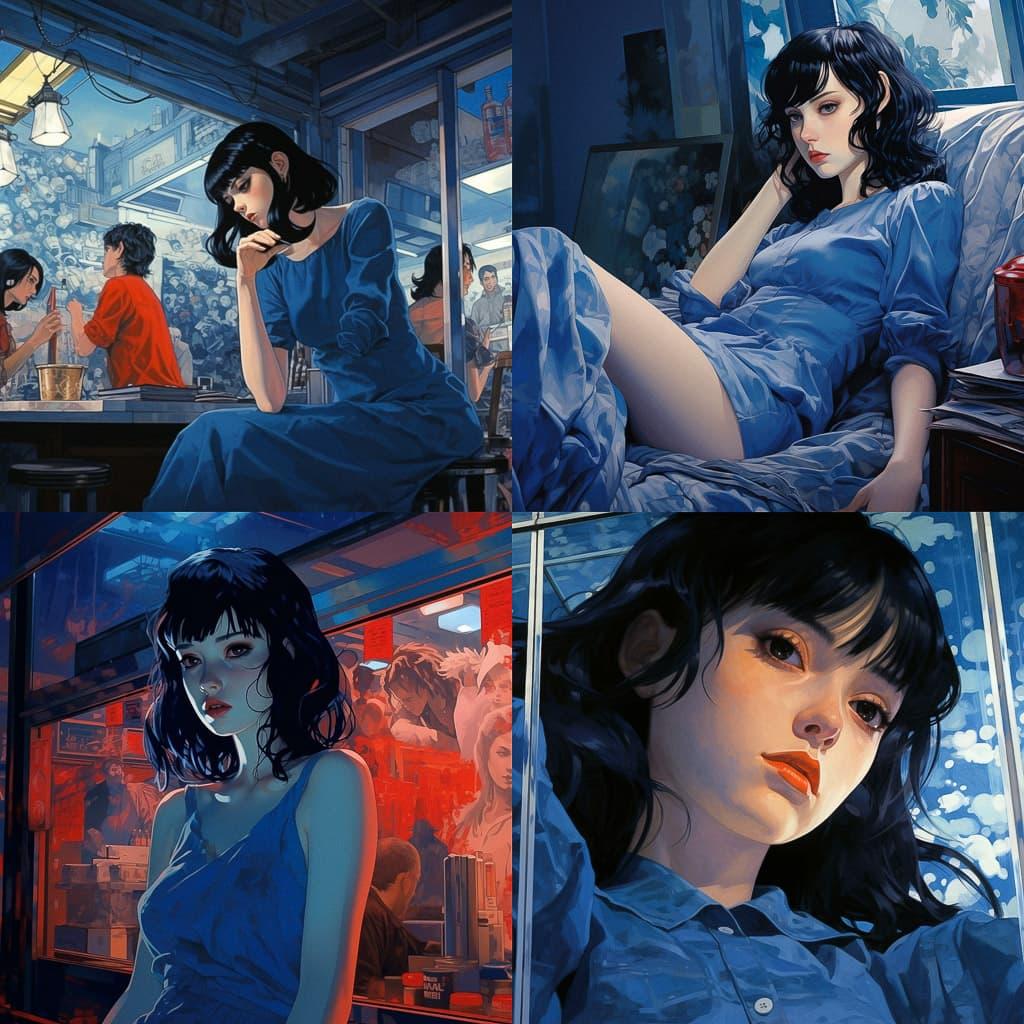 Perfect Blue style, Midjourney V5.2, render 1 of 4