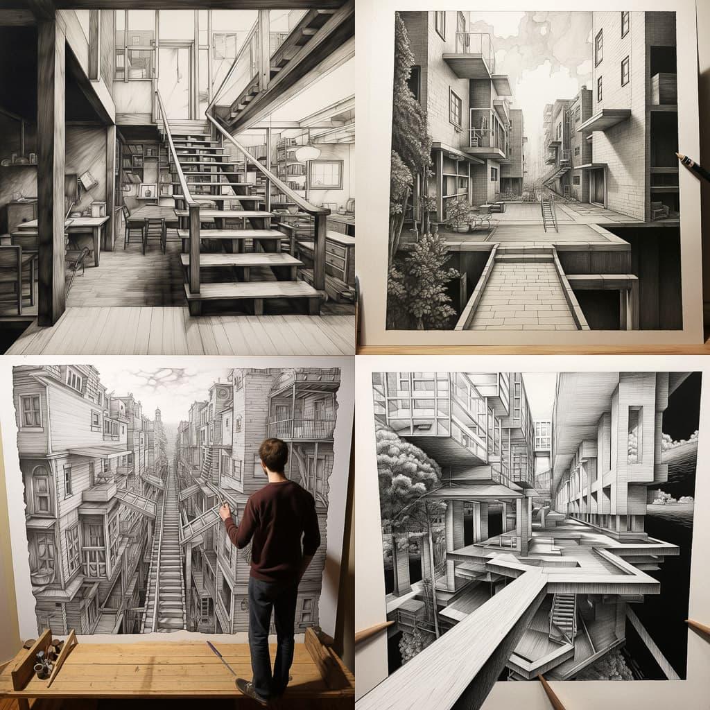 Perspective drawing style, Midjourney V5.2, render 1 of 4