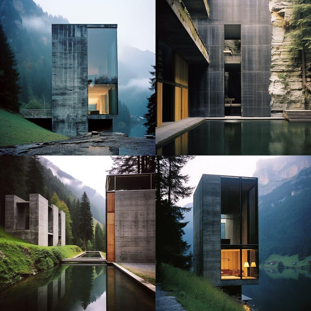 Peter Zumthor style, Midjourney V5.2, render 1 of 4