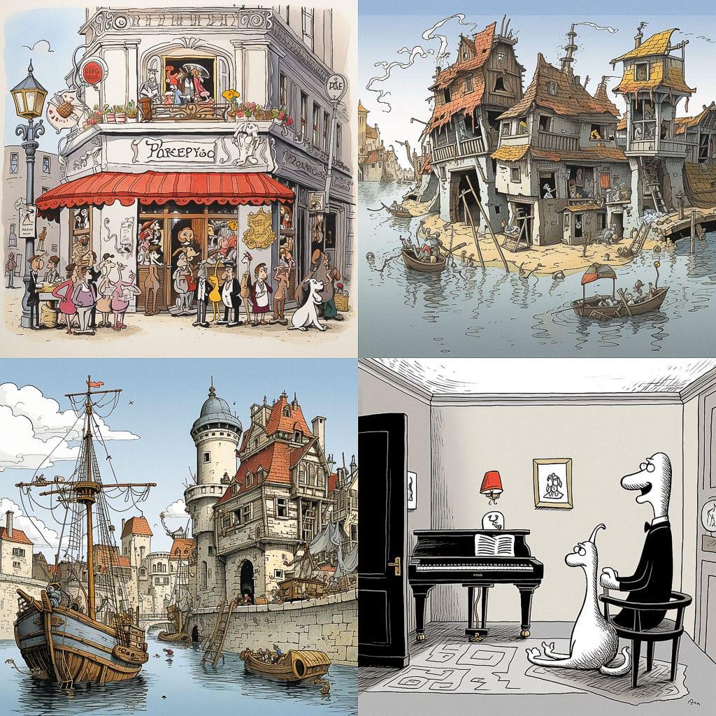Philippe Geluck style, Midjourney V5.2, render 1 of 4