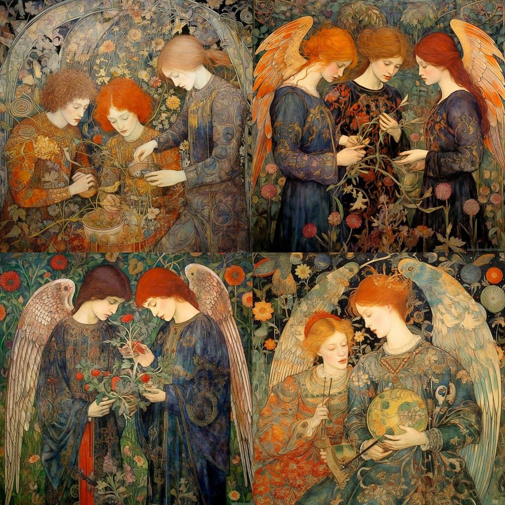 Phoebe Anna Traquair style, Midjourney V5.2, render 1 of 4
