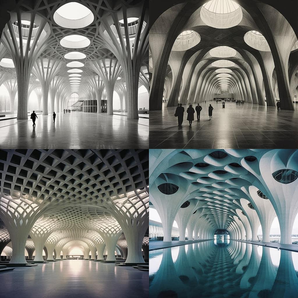 Pier Luigi Nervi style, Midjourney V5.2, render 1 of 4