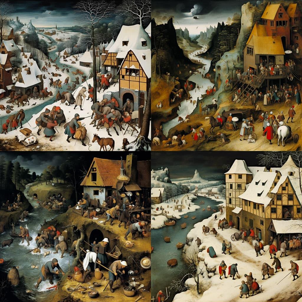 Pieter Bruegel the Elder style, Midjourney V5.2, render 1 of 4
