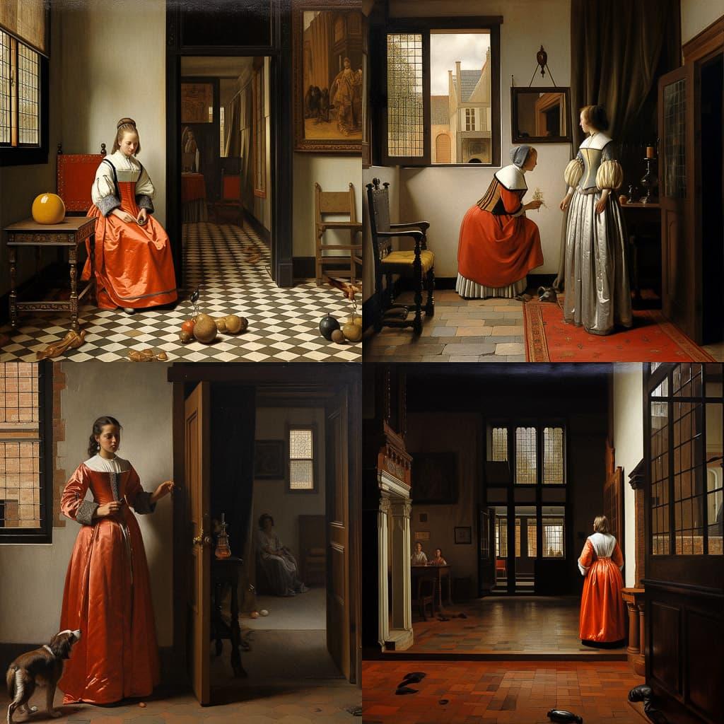 Pieter de Hooch style, Midjourney V5.2, render 1 of 4