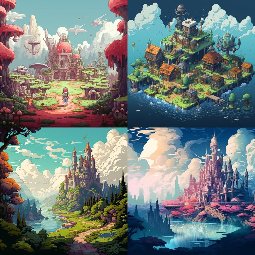 Pixel art style, Midjourney V5.2, render 1 of 4