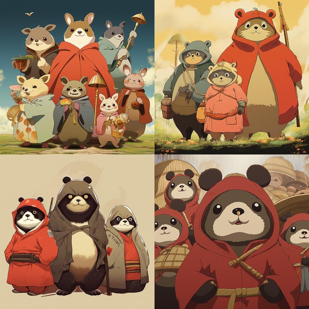 Pom Poko style, Midjourney V5.2, render 1 of 4