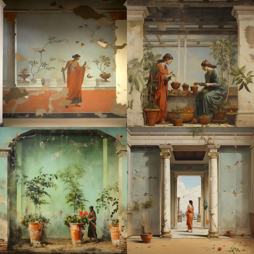 Pompeian fresco style, Midjourney V5.2, render 1 of 4