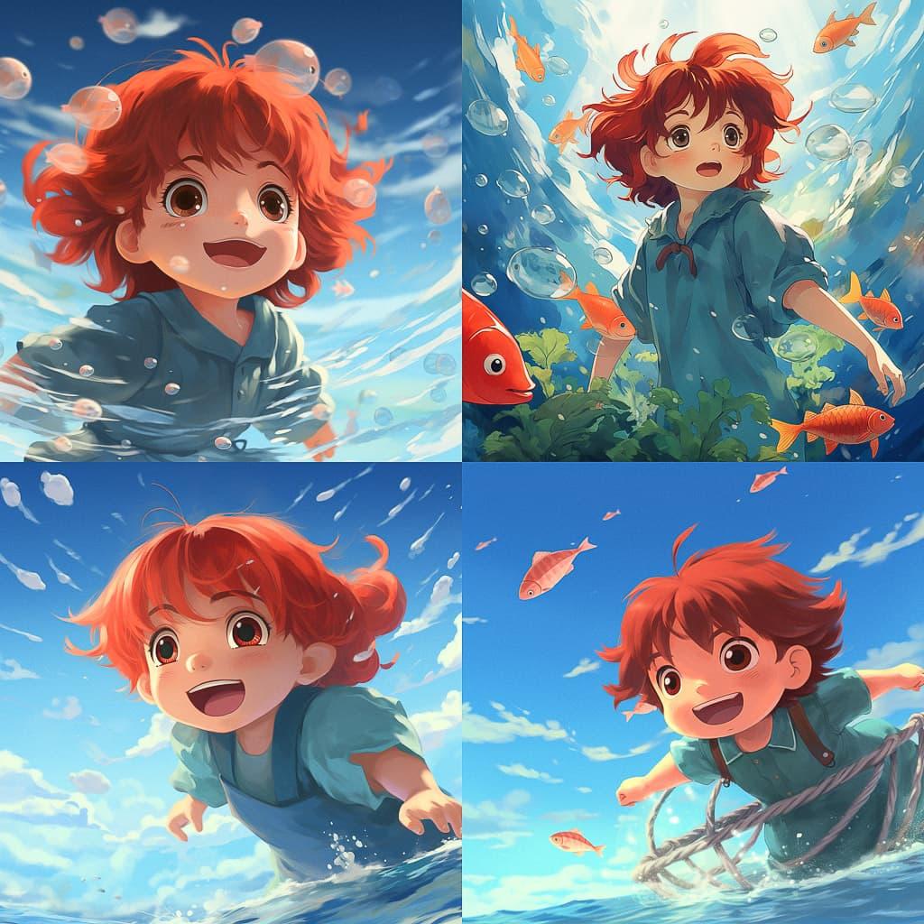 Ponyo style, Midjourney V5.2, render 1 of 4