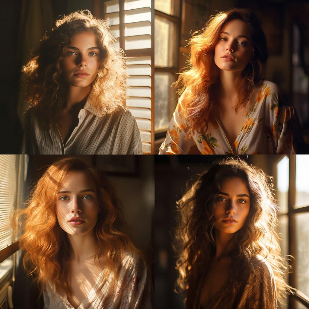 Portrait shot with sunlight style, Midjourney V5.2, render 1 of 4