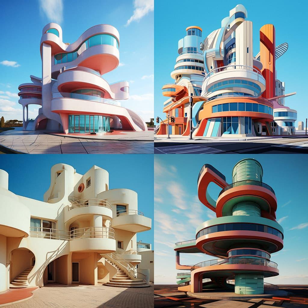 Postmodern architecture style, Midjourney V5.2, render 1 of 4