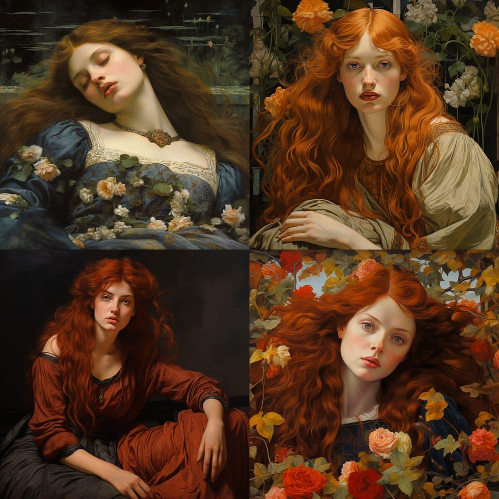Pre-Raphaelitism style, Midjourney V5.2, render 1 of 4