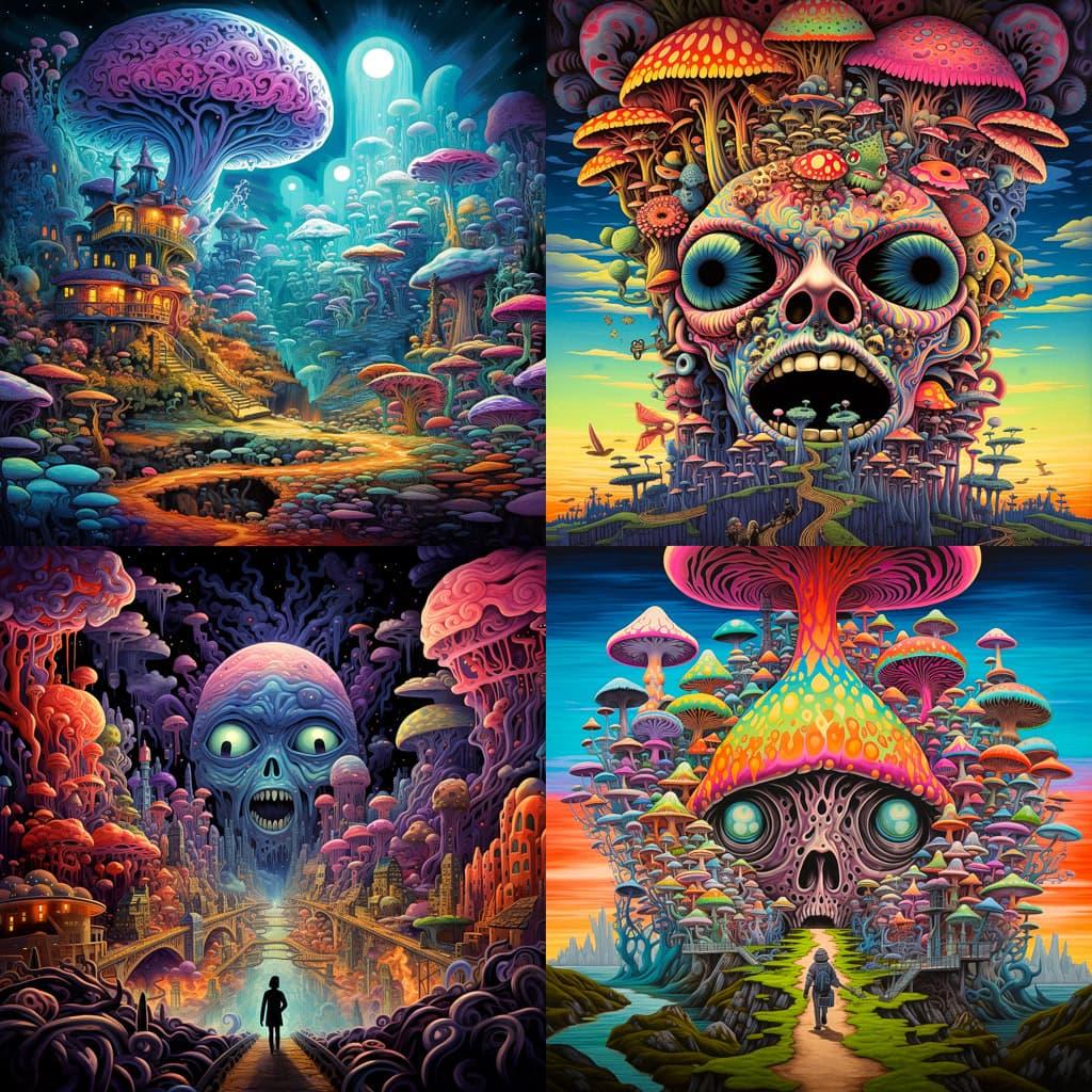 Psychedelic art style, Midjourney V5.2, render 1 of 4