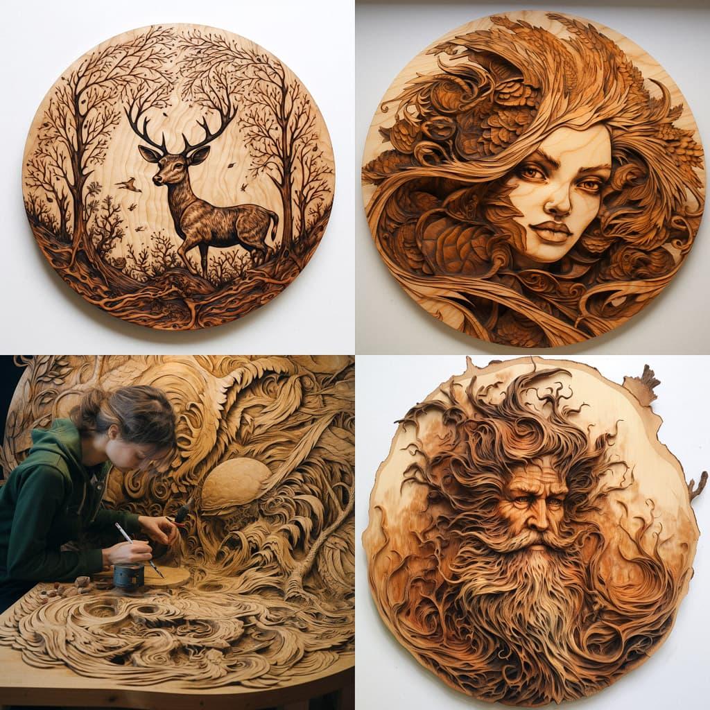 Pyrography style, Midjourney V5.2, render 1 of 4