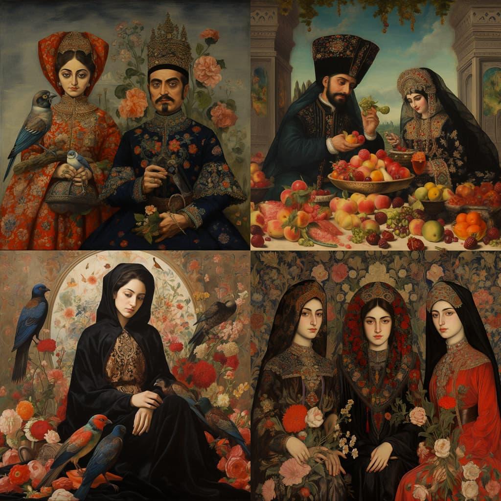 Qajar art style, Midjourney V5.2, render 1 of 4