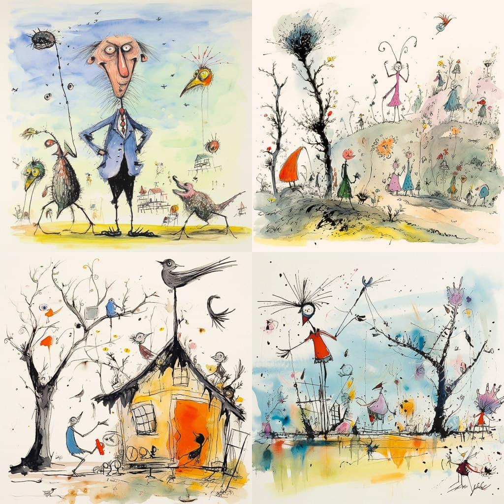 Quentin Blake style, Midjourney V5.2, render 1 of 4