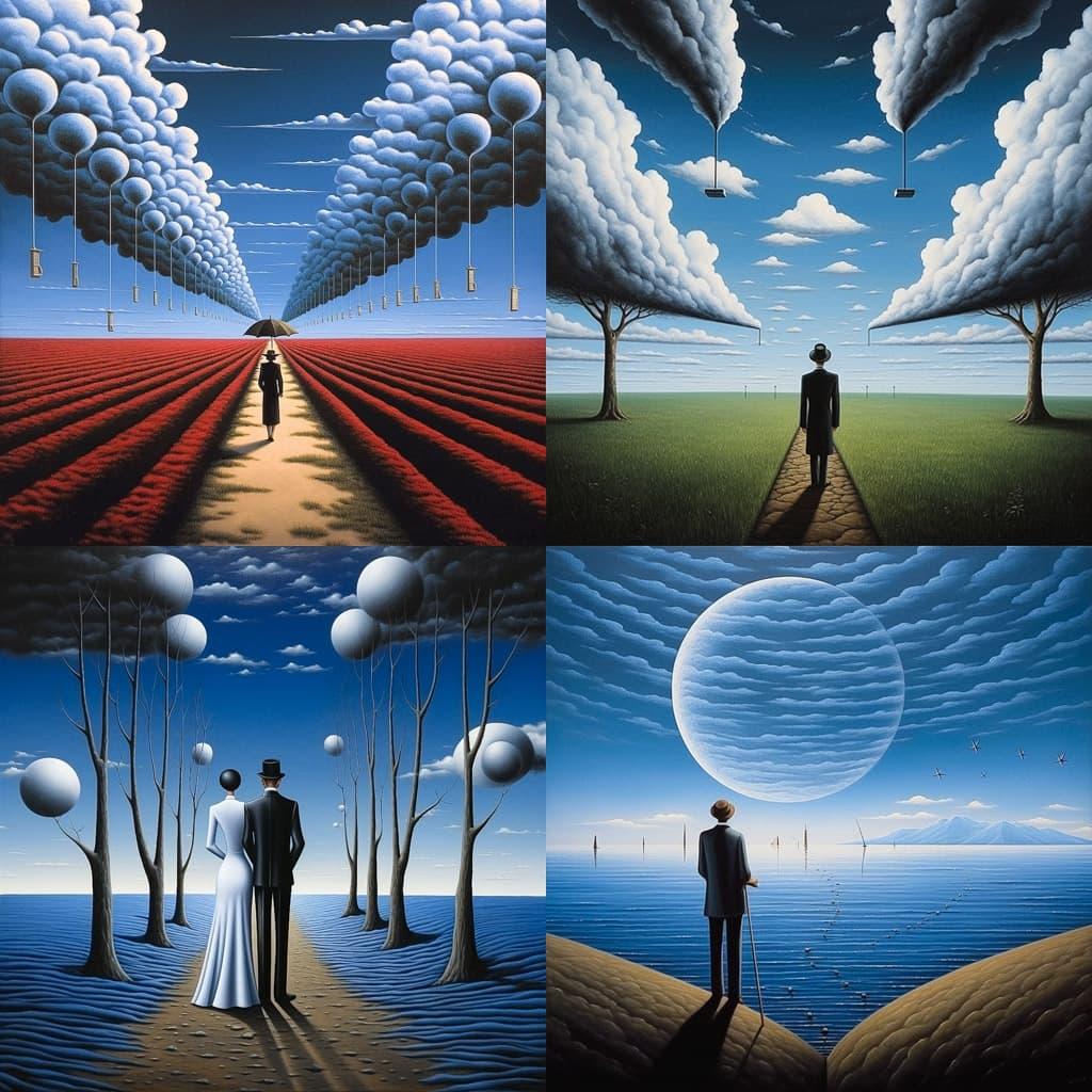 Rafal Olbinski style, Midjourney V5.2, render 1 of 4