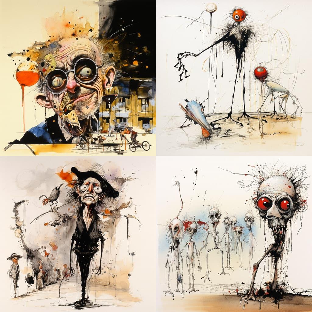 Ralph Steadman style, Midjourney V5.2, render 1 of 4