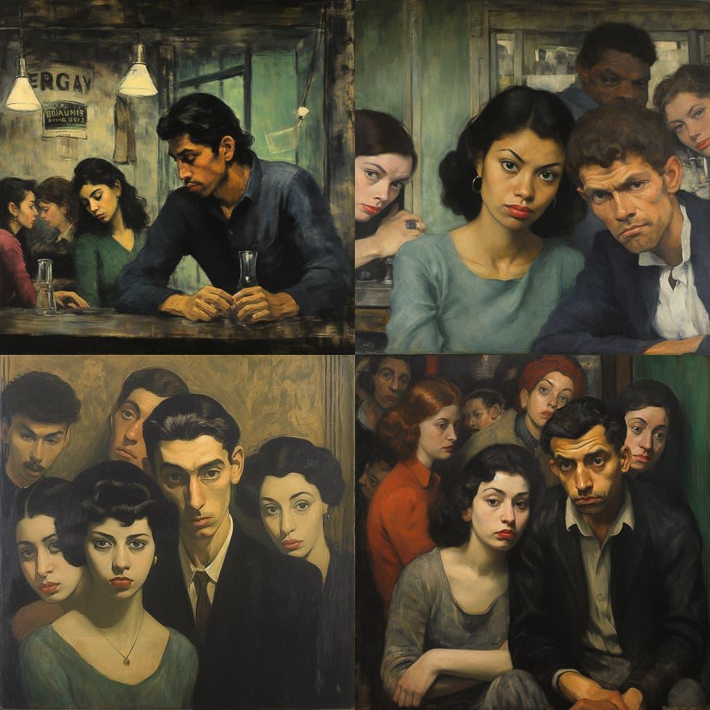 Raphael Soyer style, Midjourney V5.2, render 1 of 4