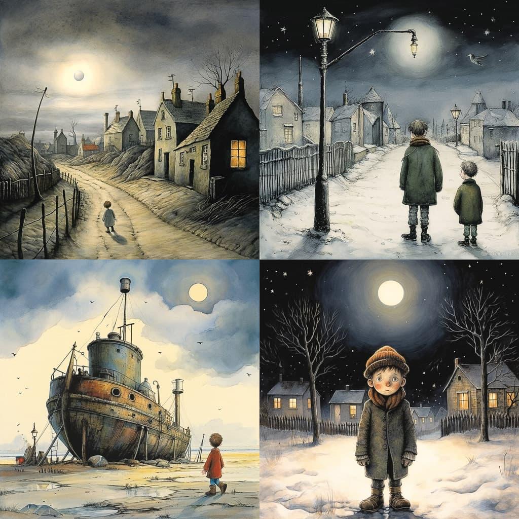 Raymond Briggs style, Midjourney V5.2, render 1 of 4
