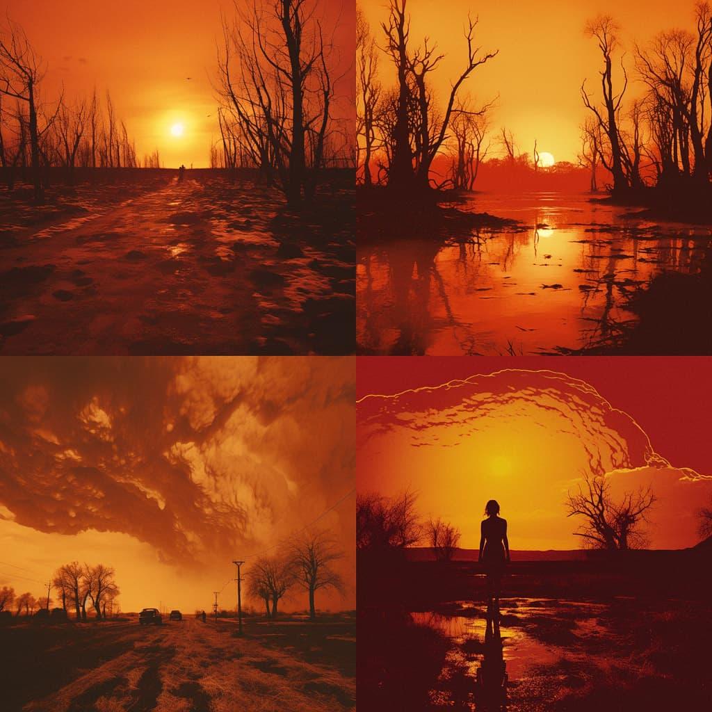 Redscale print style, Midjourney V5.2, render 1 of 4