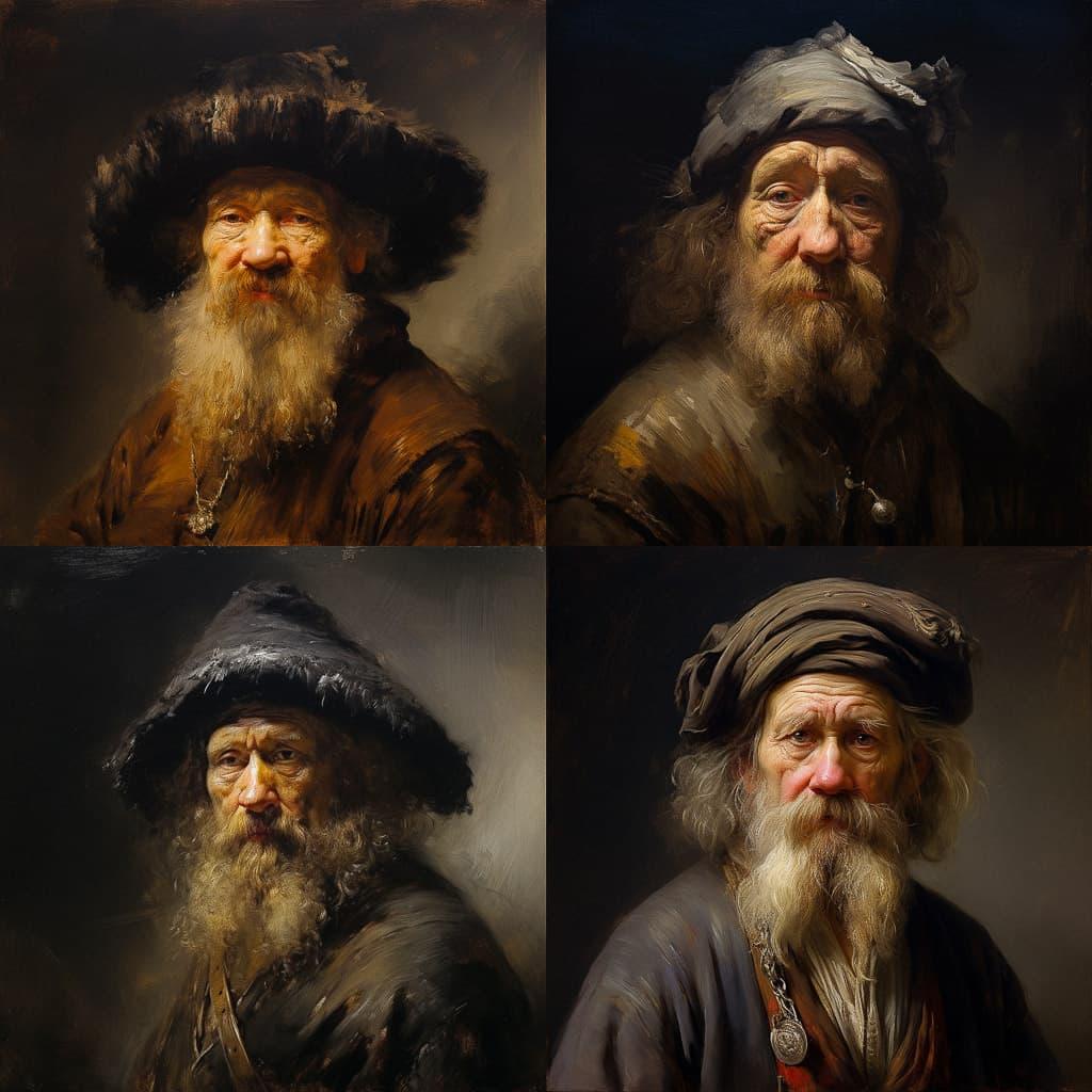 Rembrandt style, Midjourney V5.2, render 1 of 4