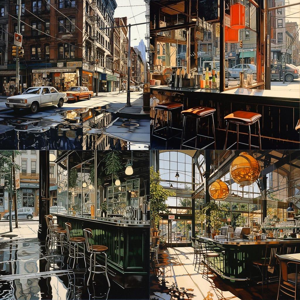 Richard Estes style, Midjourney V5.2, render 1 of 4