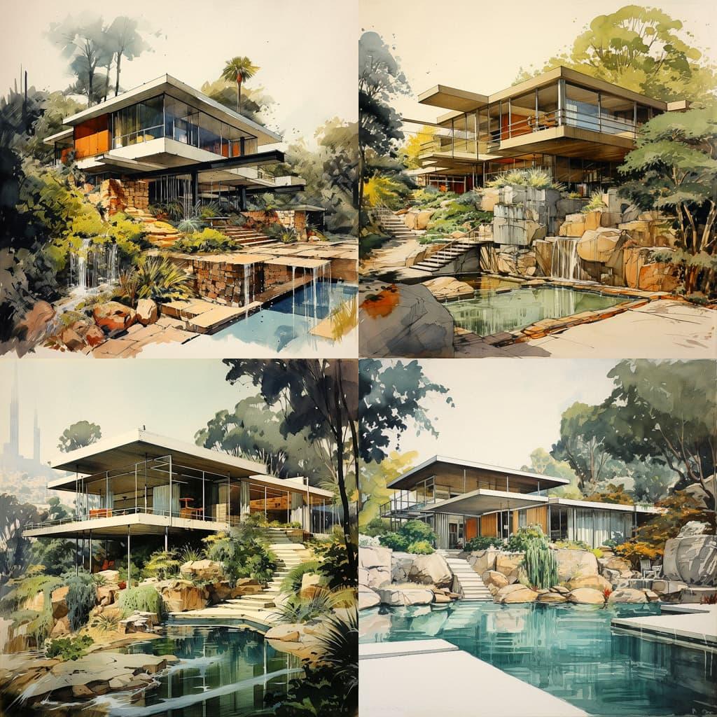 Richard Neutra style, Midjourney V5.2, render 1 of 4