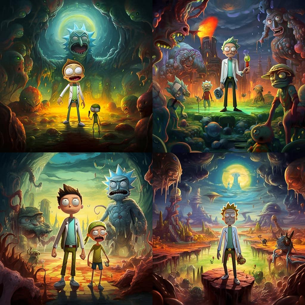 Rick and Morty style, Midjourney V5.2, render 1 of 4
