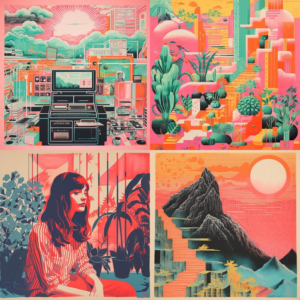 Risograph style, Midjourney V5.2, render 1 of 4
