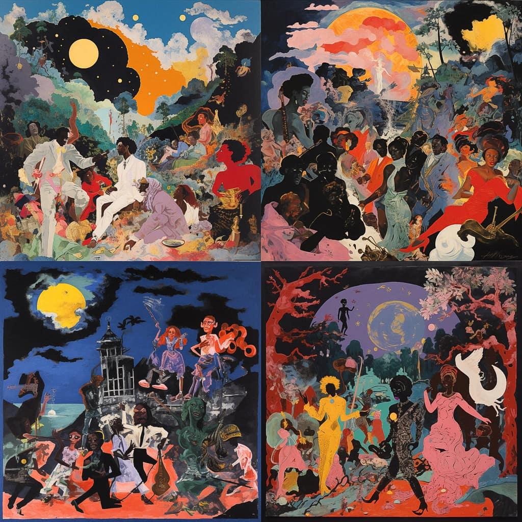 Robert Colescott style, Midjourney V5.2, render 1 of 4