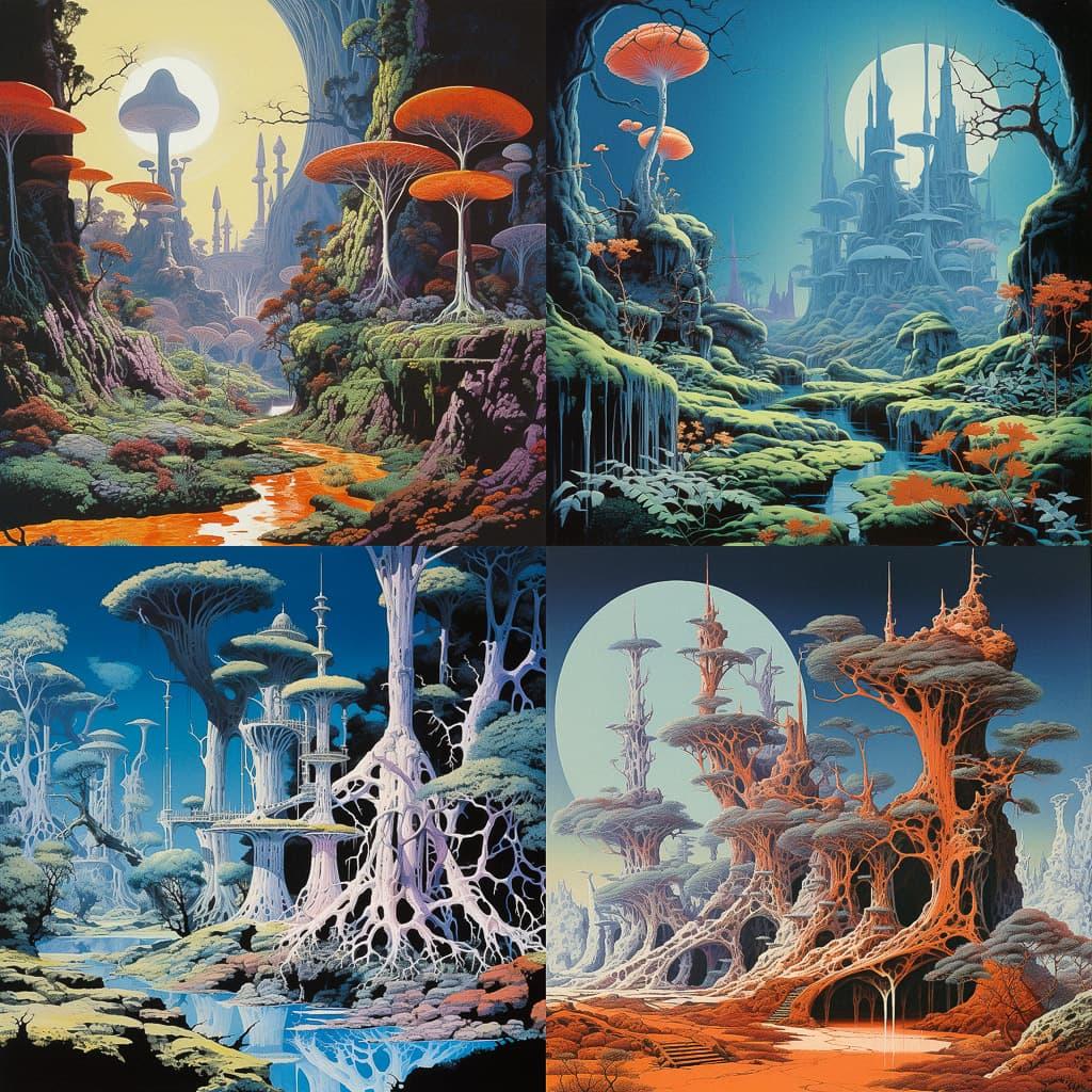Roger Dean style, Midjourney V5.2, render 1 of 4