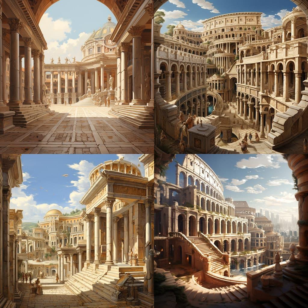 Roman architecture style, Midjourney V5.2, render 1 of 4