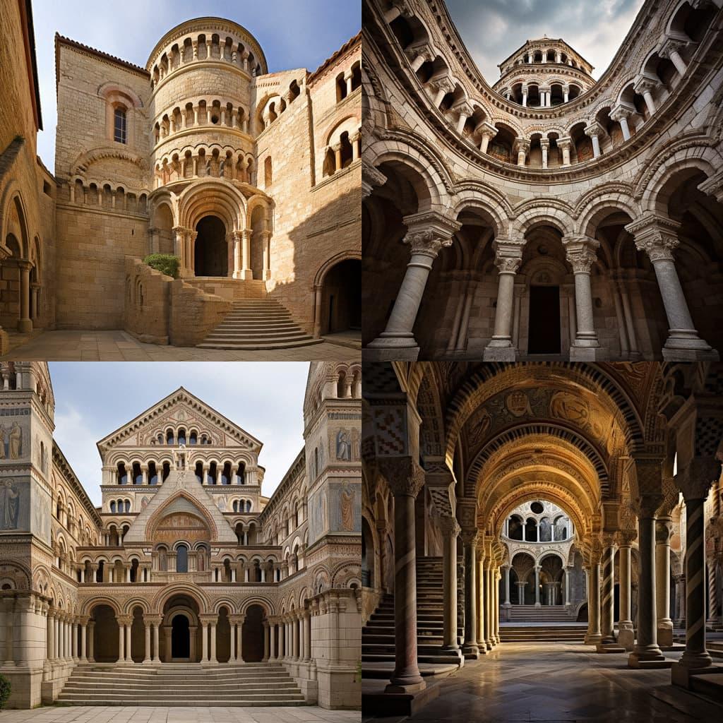 Romanesque architecture style, Midjourney V5.2, render 1 of 4