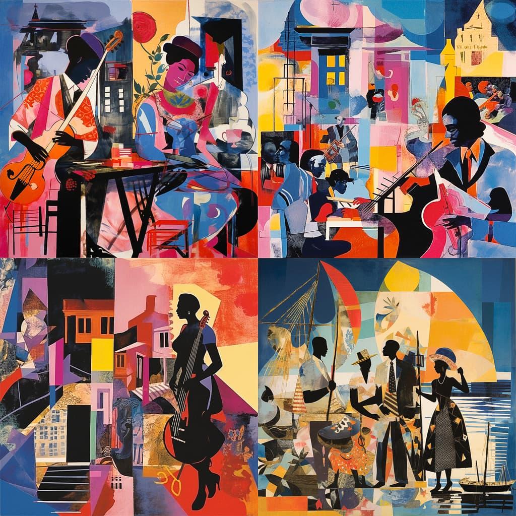 Romare Bearden style, Midjourney V5.2, render 1 of 4