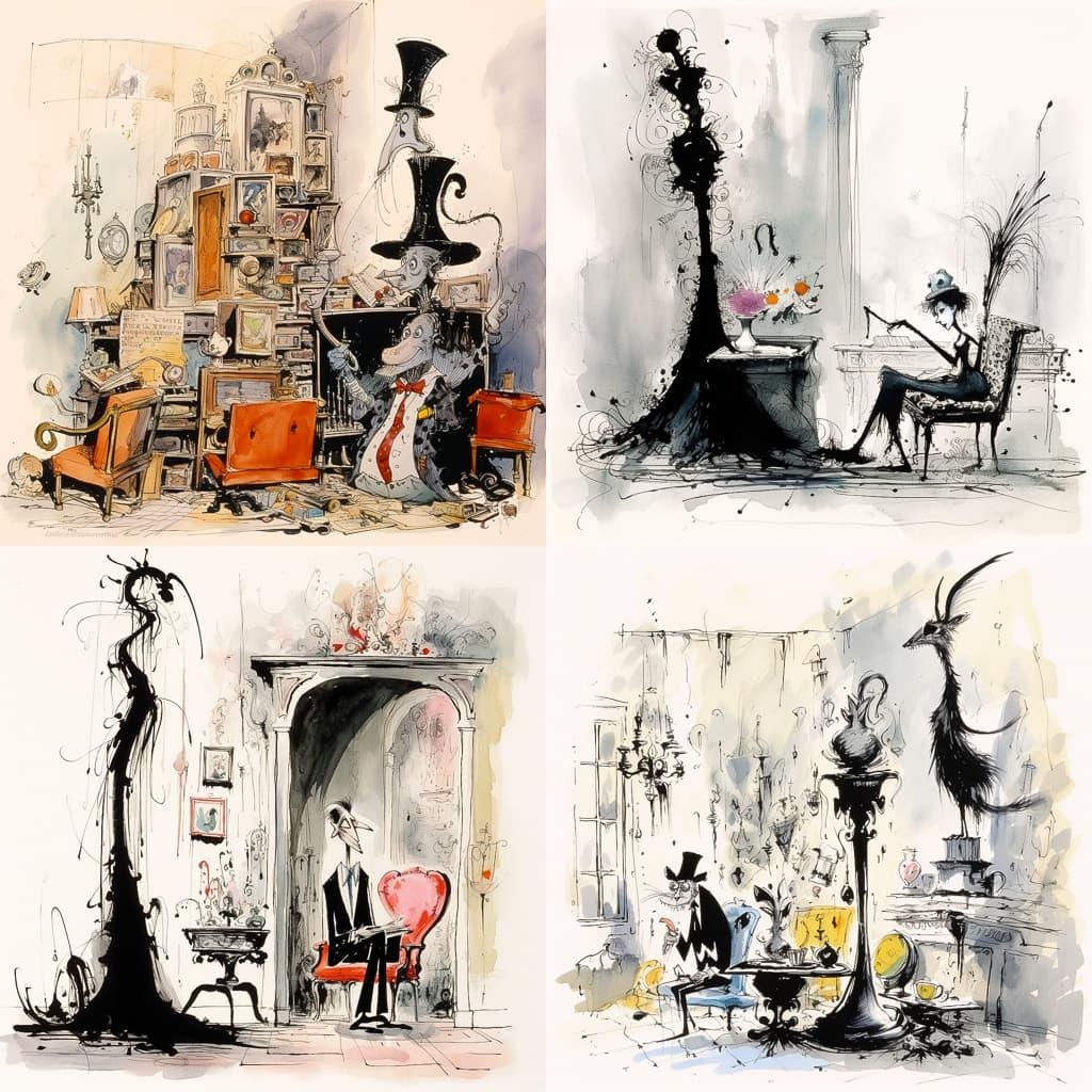 Ronald Searle style, Midjourney V5.2, render 1 of 4