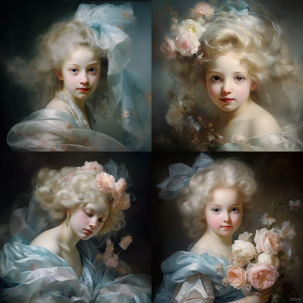 Rosalba Carriera style, Midjourney V5.2, render 1 of 4