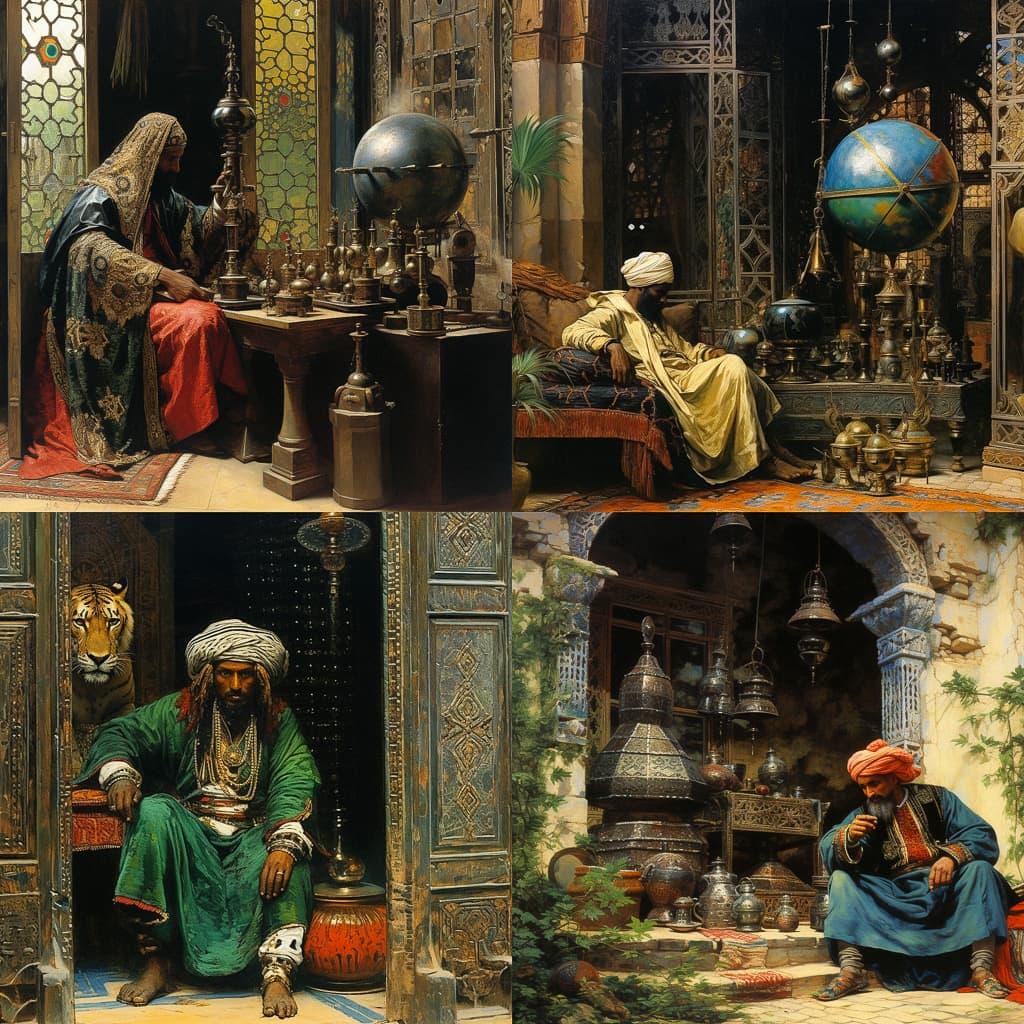 Rudolf Ernst style, Midjourney V5.2, render 1 of 4