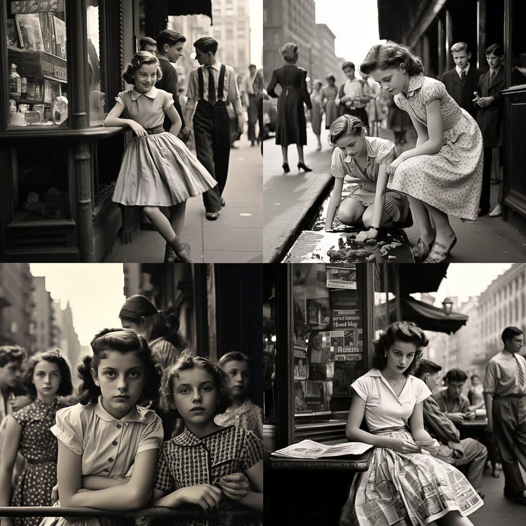 Ruth Orkin style, Midjourney V5.2, render 1 of 4