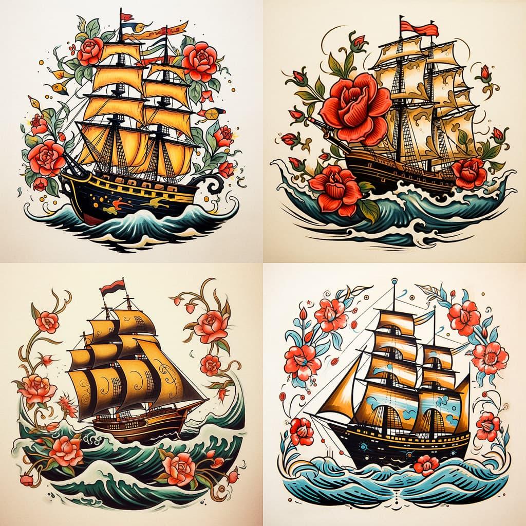 Sailor Jerry style, Midjourney V5.2, render 1 of 4
