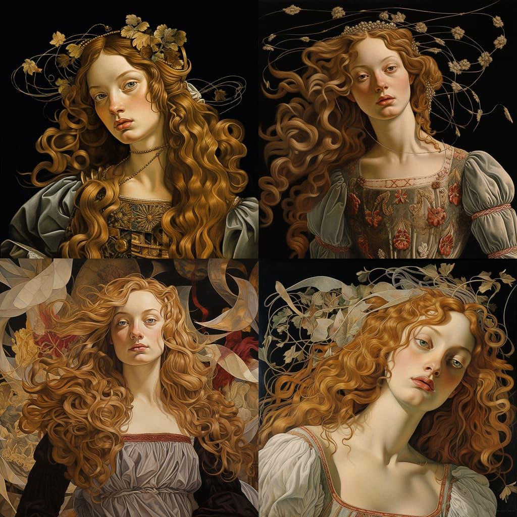 Sandro Botticelli style, Midjourney V5.2, render 1 of 4