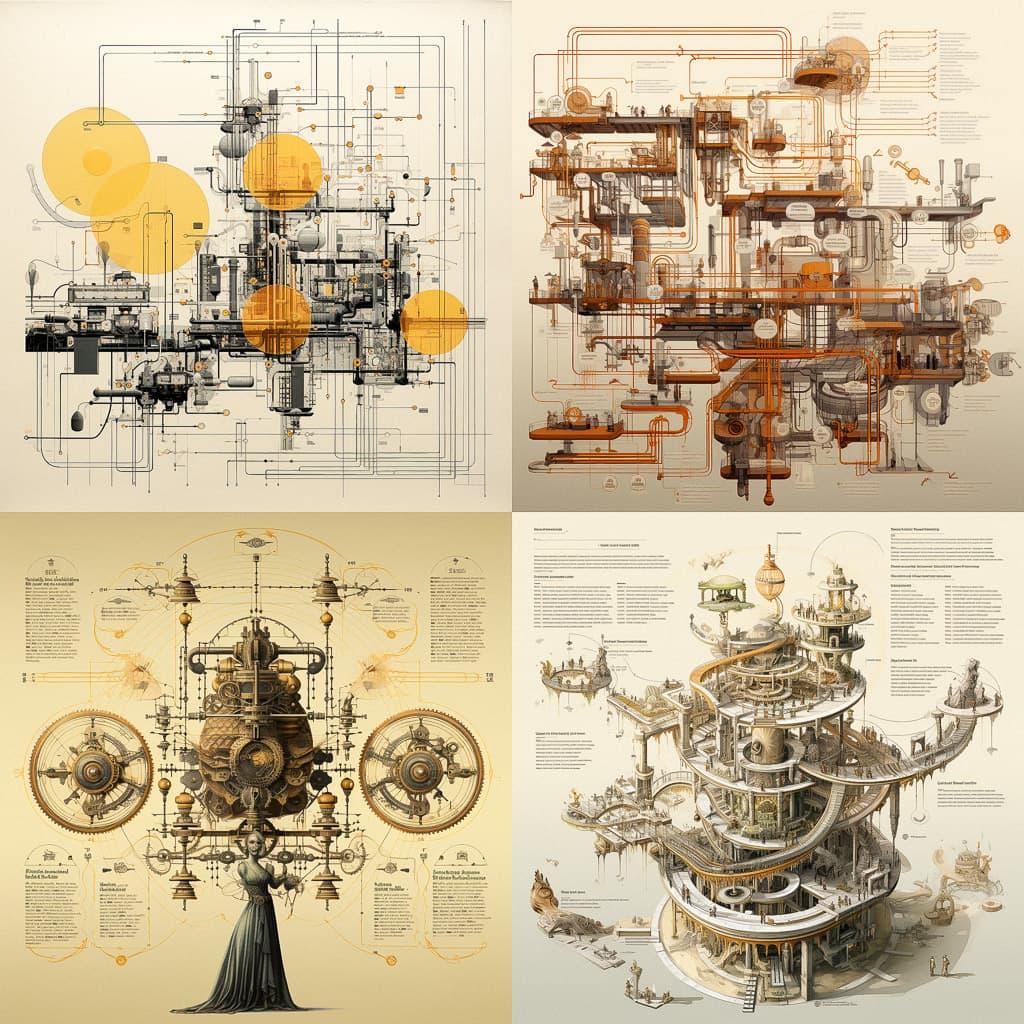Schematic diagram style, Midjourney V5.2, render 1 of 4
