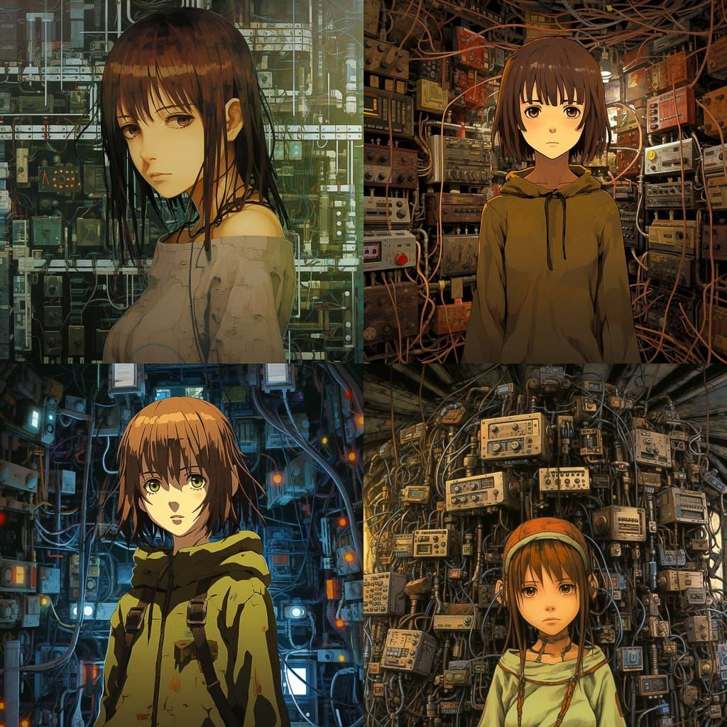 Serial Experiments Lain style, Midjourney V5.2, render 1 of 4