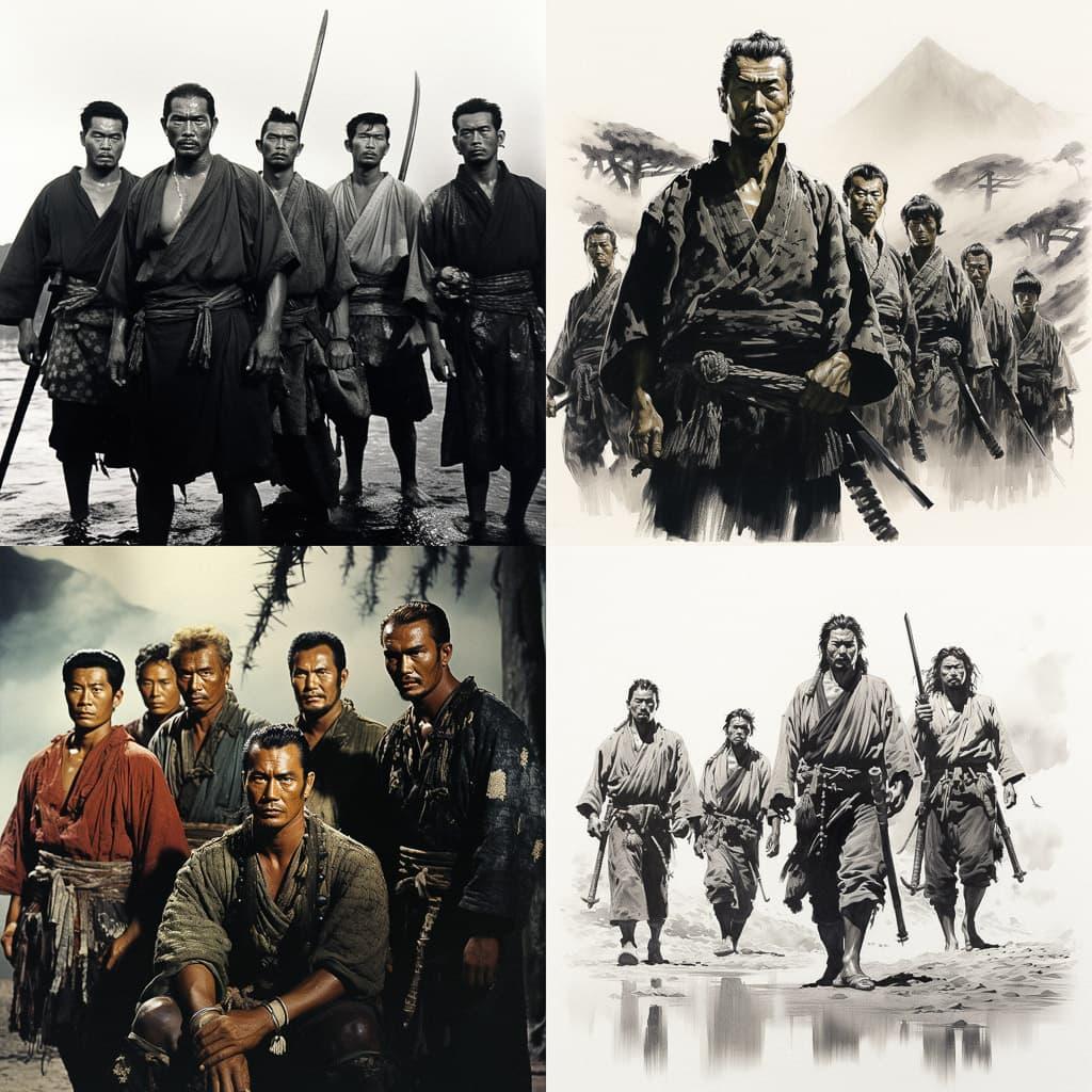 Seven Samurai style, Midjourney V5.2, render 1 of 4