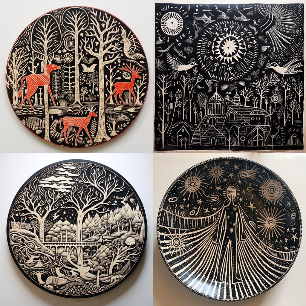 Sgraffito style, Midjourney V5.2, render 1 of 4